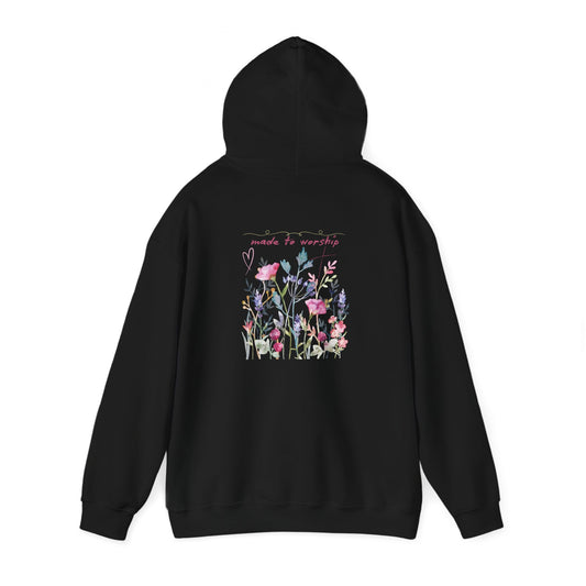 Floral Design Unisex Hooded Sweatshirt - 'Made to Worship'