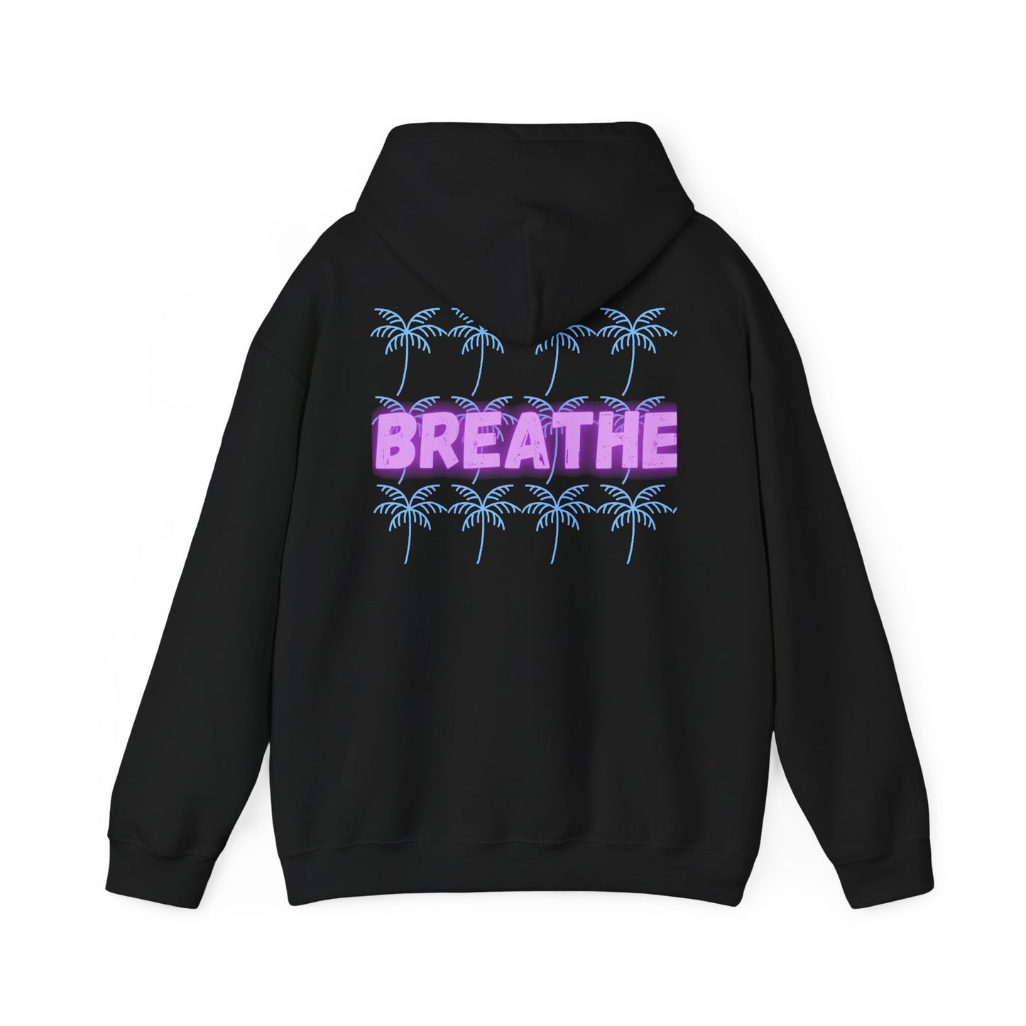 Breathe Graphic Hooded Sweatshirt – Unisex Relaxed Fit with Dolphin and Palm Tree Design