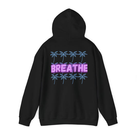 Breathe Graphic Hooded Sweatshirt – Unisex Relaxed Fit with Dolphin and Palm Tree Design