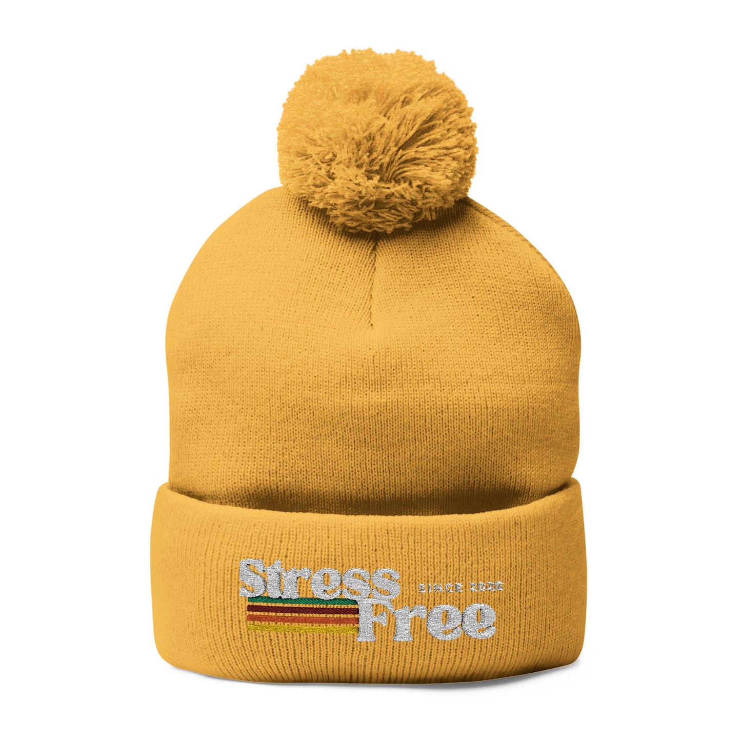 Stress Free Pom-Pom Knit Cap - Cozy Winter Beanie for Relaxed Vibes