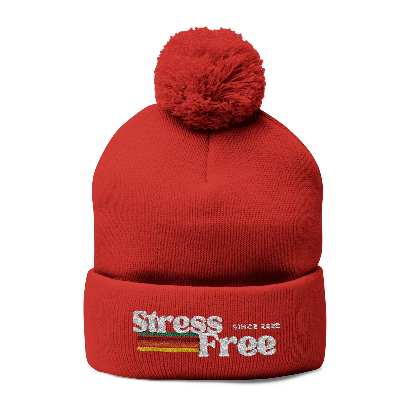 Stress Free Pom-Pom Knit Cap - Cozy Winter Beanie for Relaxed Vibes