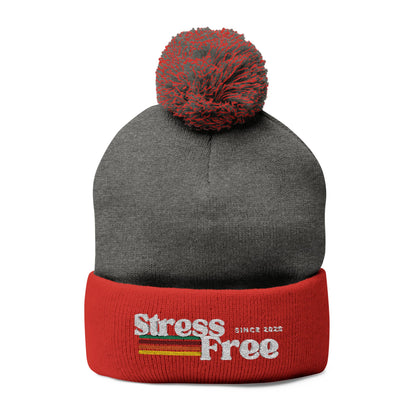 Stress Free Pom-Pom Knit Cap - Cozy Winter Beanie for Relaxed Vibes