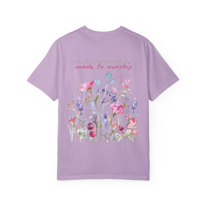 Garment-Dyed T-Shirt - 'Made to Worship' Floral Design