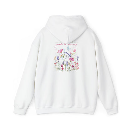 Floral Design Unisex Hooded Sweatshirt - 'Made to Worship'